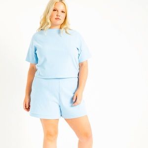 Eloquii Easy Soft Bay Blue Cropped Rib Tee Size 14/16